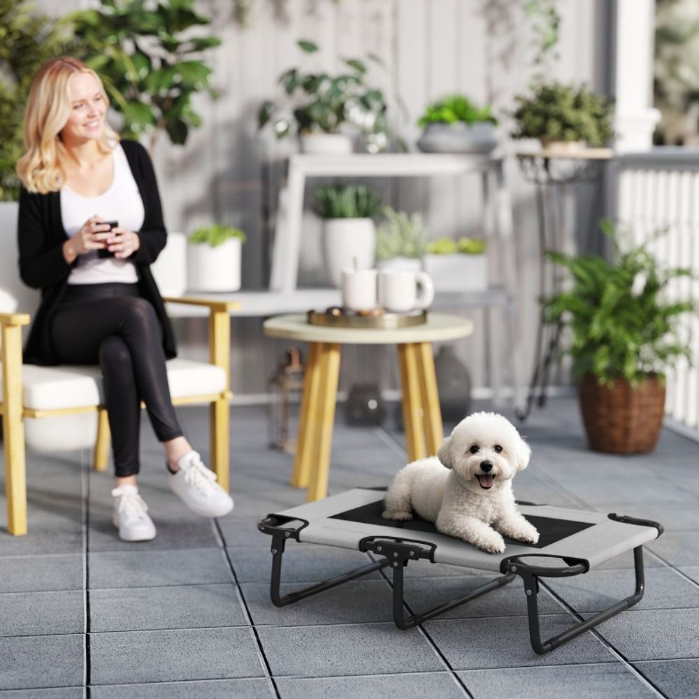 Lit pour chien surélevé polyester intérieur extérieur pliable gris clair 75x51x18cm - comfortxl outdoor living
