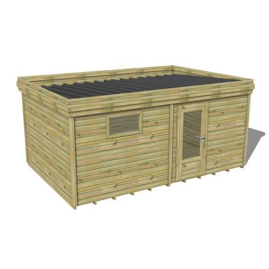 Abri de jardin bois pin traité autoclave 27mm - 5,195x3,44m / 18m2 - bac acier - plancher bois