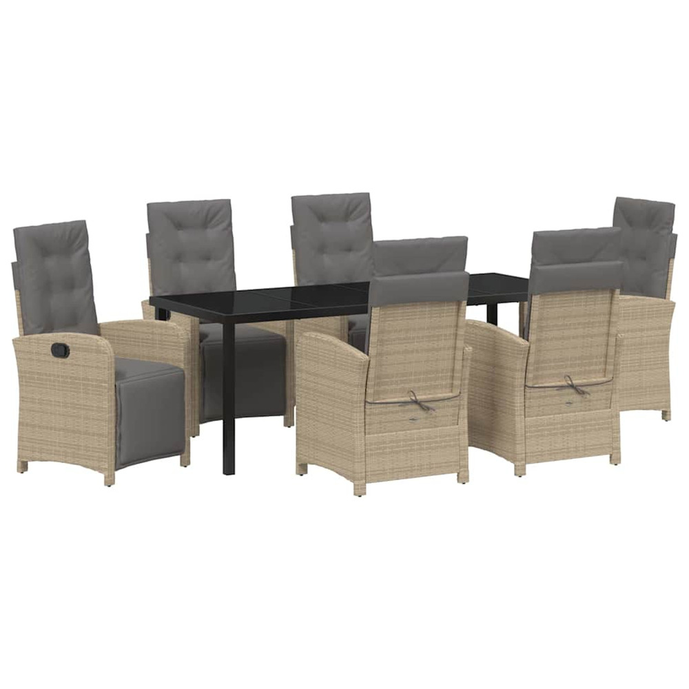Ensemble de salle à manger pour jardin 7 pcs beige polyrotin