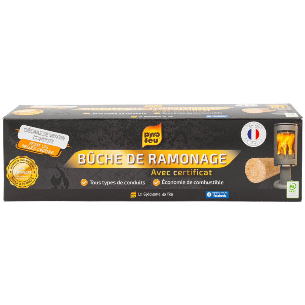 Bûche de ramonage 1.1kg + certificat pyrofeu