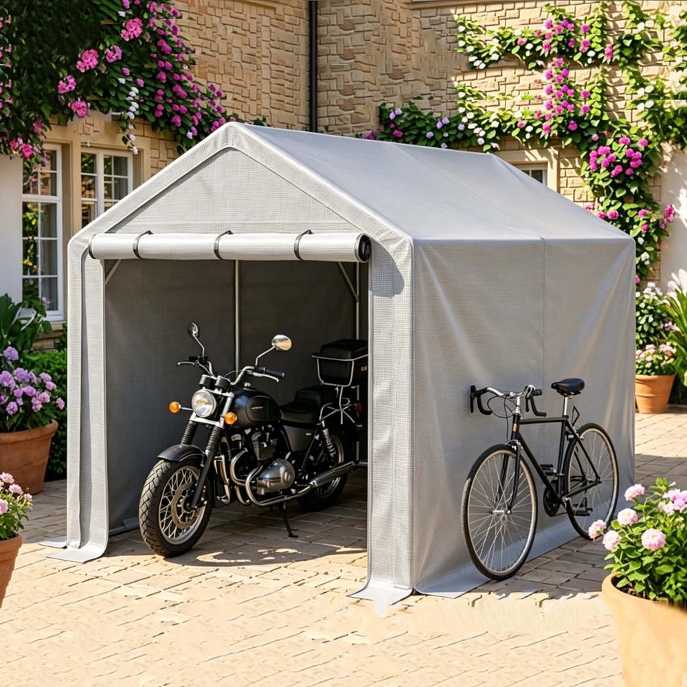 Abri de rangement métal 296x190x200 cm gris foncé pour vélos et outils protection extérieure - comfortxl outdoor living