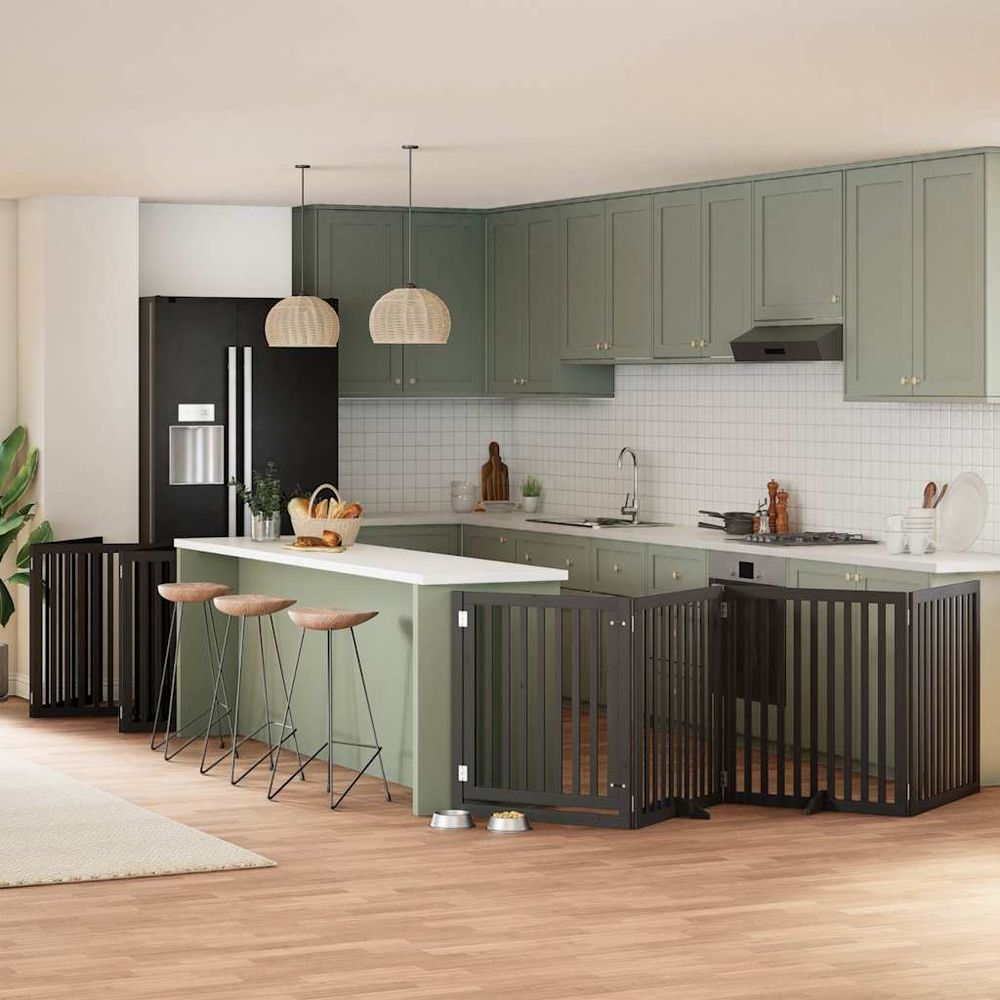 Très grand parc chien bois pliable modulable intérieur noir 12 panneaux
