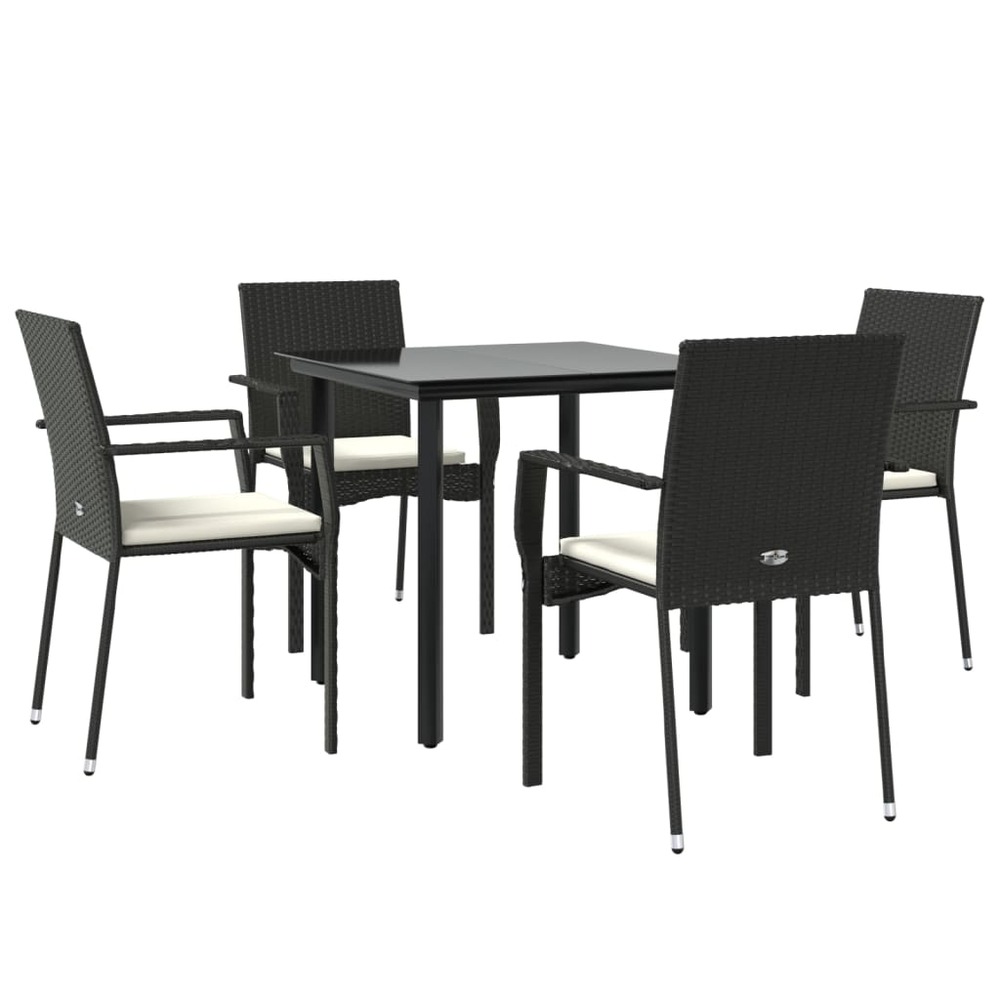 Mobilier à dîner de jardin et coussins 5 pièces noir résine tressée