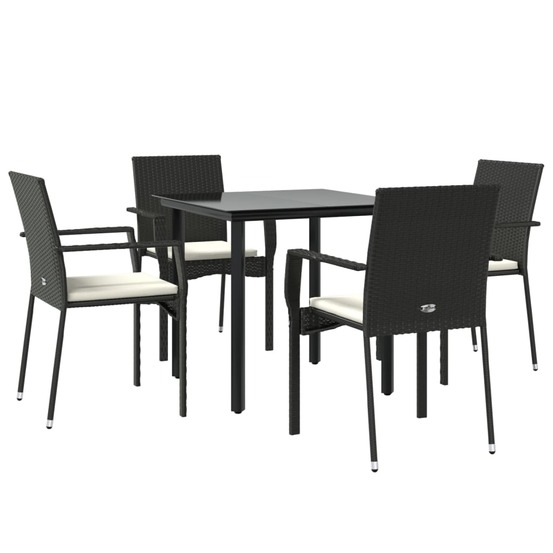 Mobilier à dîner de jardin et coussins 5 pièces noir résine tressée