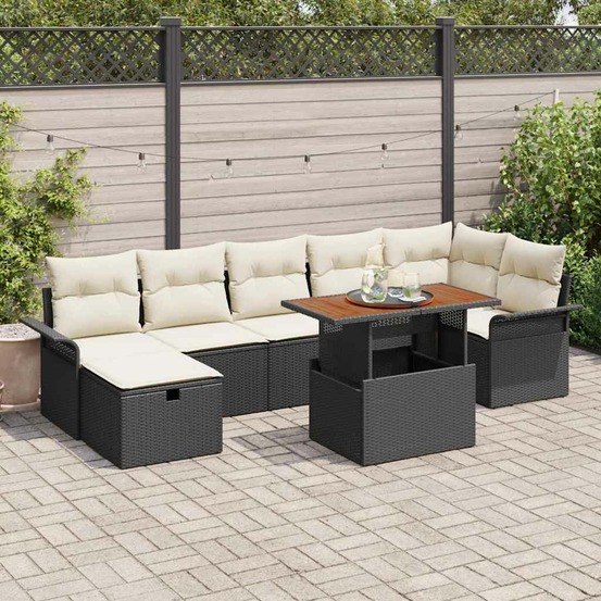 Ensemble de canapé de jardin avec coussin 8 pcs noir polyrotin