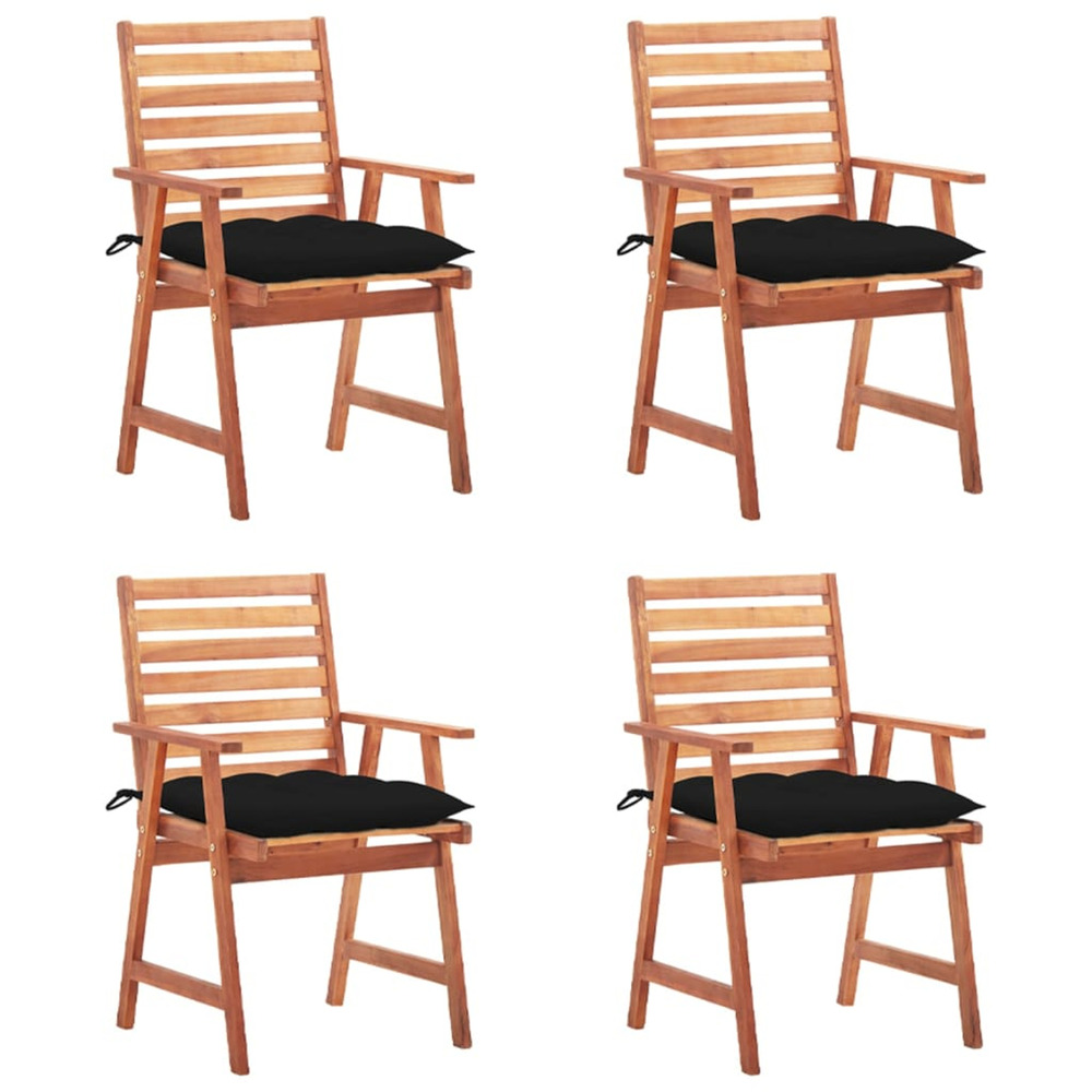 Chaises à manger d'extérieur lot de 4 et coussins acacia massif