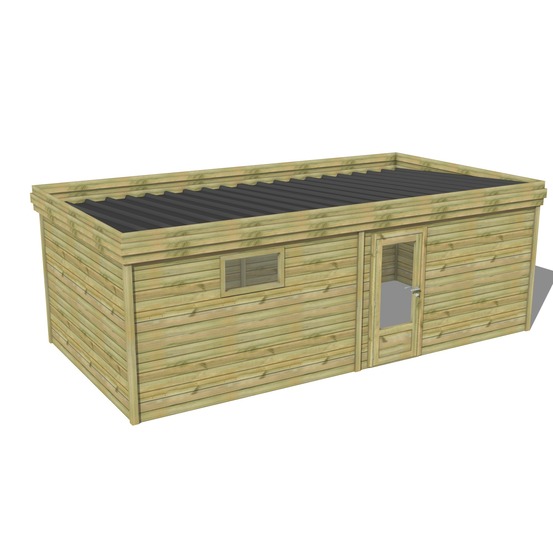 Abri de jardin bois pin traité autoclave 27mm - 7,29x3,44m / 25m2 - bac acier - abri français