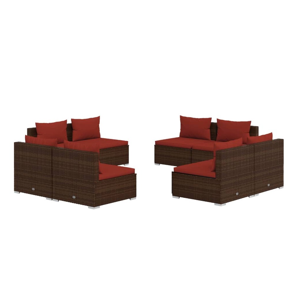 Salon de jardin 8 pcs avec coussins résine tressée marron