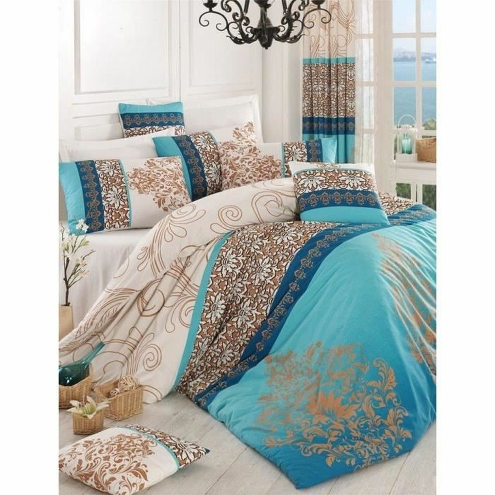 Parure de lit - housse de couette 220 x 240 + 2 taies d'oreiller 60 x 60 coton renforcé - turquoise
