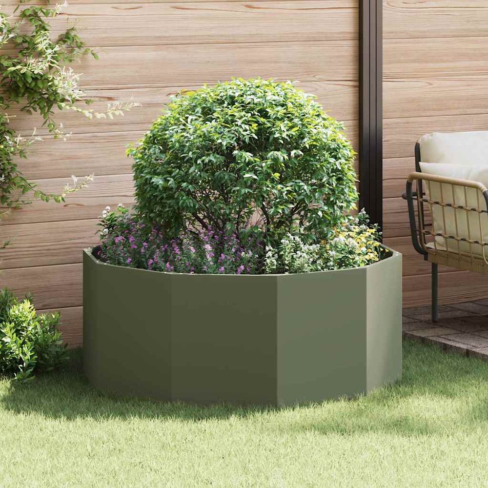 Jardinière ronde acier pour jardin vert olive 120x120x50 cm