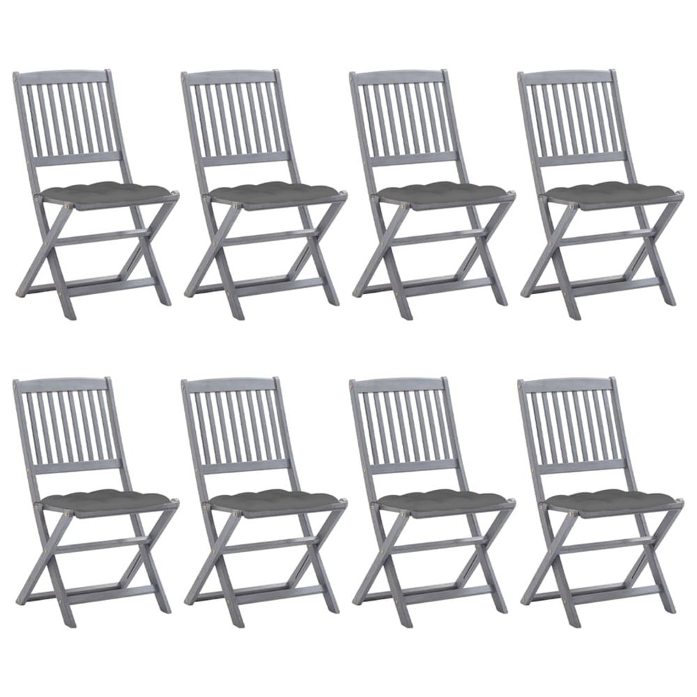 Chaises pliantes 8 pièces avec coussins en bois d'acacia massif