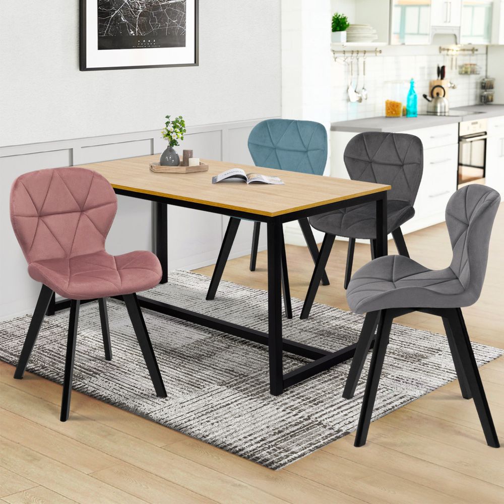 Lot de 4 chaises robine en velours mix color pastel bleu, gris clair, gris foncé, rose