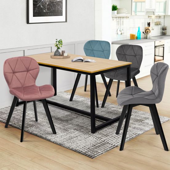 Lot de 4 chaises robine en velours mix color pastel bleu, gris clair, gris foncé, rose