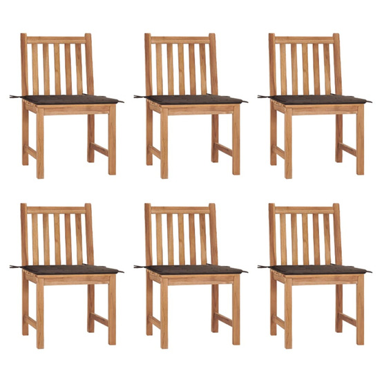 Chaises de jardin lot de 6 avec coussins bois de teck massif