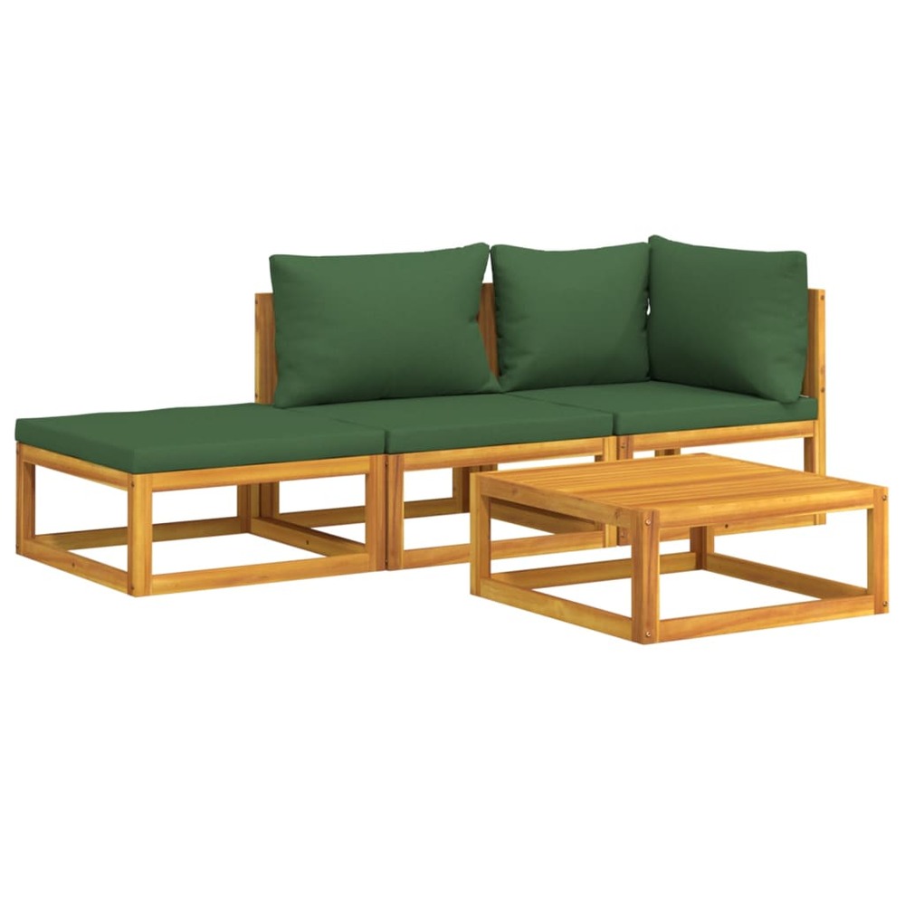 Salon de jardin meuble d'extérieur ensemble de mobilier 4 pièces avec coussins vert bois massif