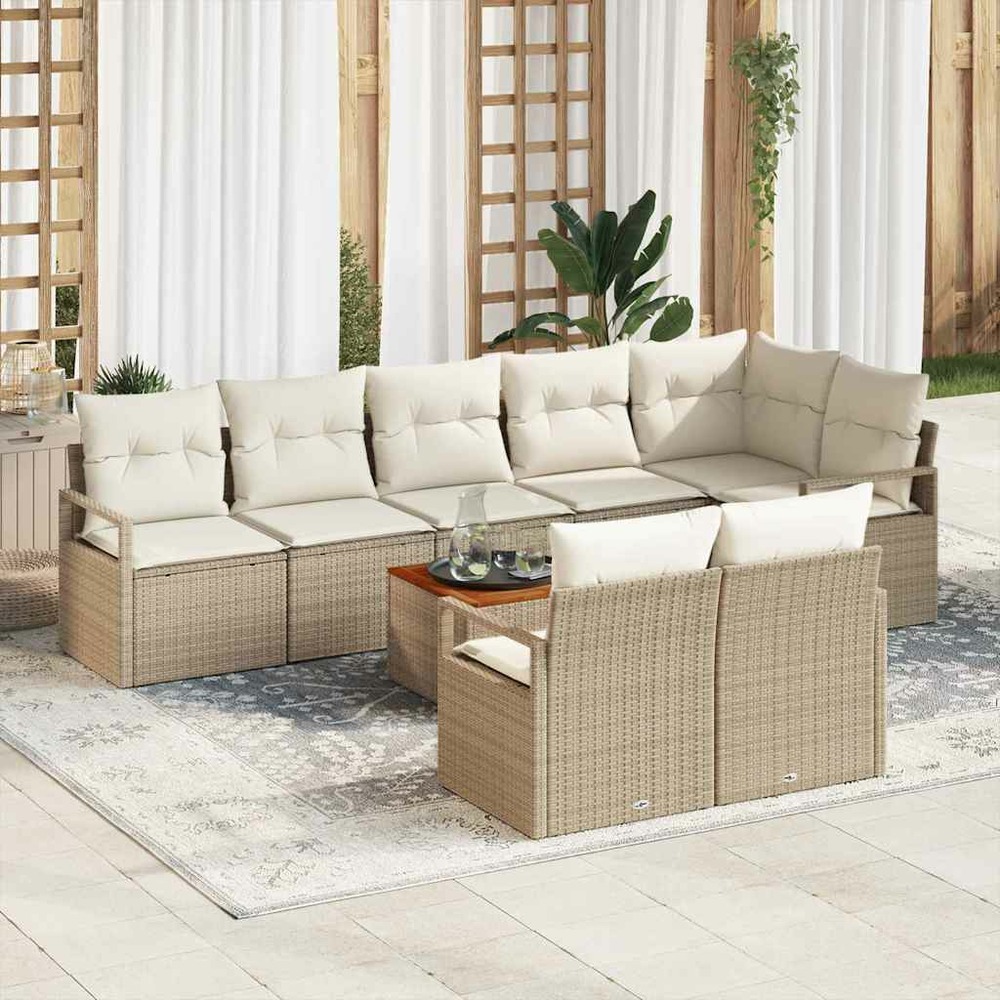 Ensemble de canapé de jardin avec coussin 9 pcs beige polyrotin