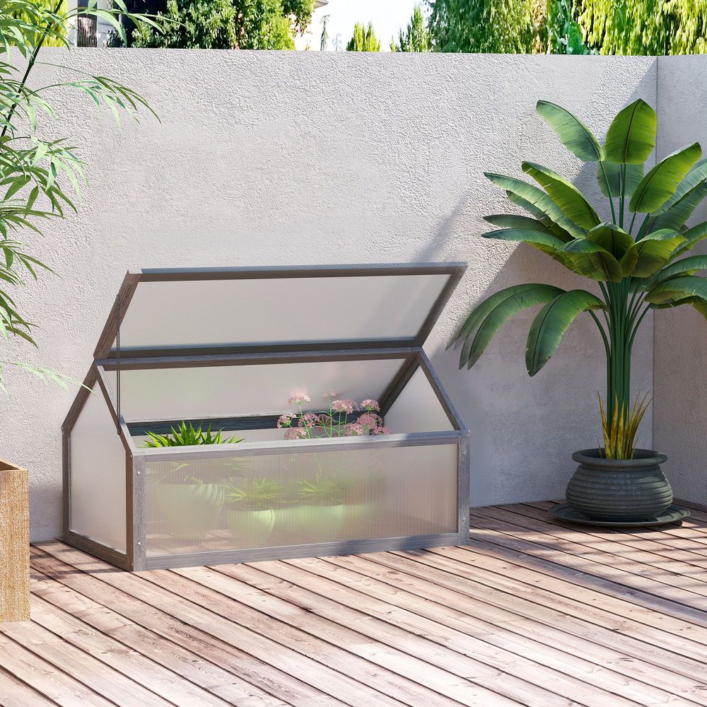 Mini serre de jardin en bois de sapin gris 90 x 52 x 49,5 cm balcon toit ouvrant - comfortxl outdoor living