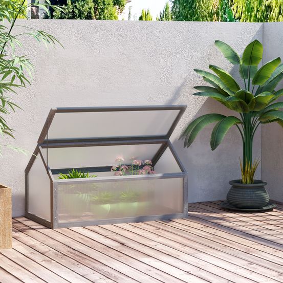 Mini serre de jardin en bois de sapin gris 90 x 52 x 49,5 cm balcon toit ouvrant - comfortxl outdoor living