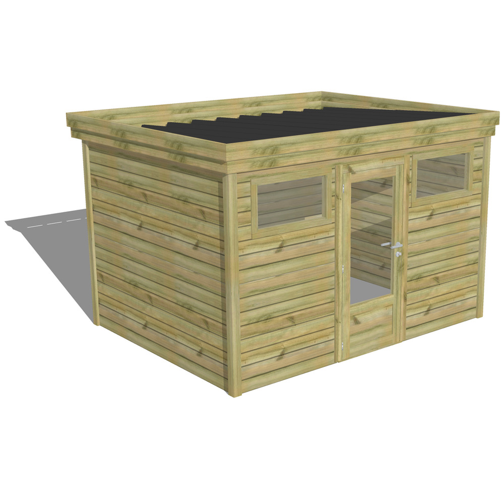 Abri de jardin bois pin traité autoclave 27mm - 3,44x2,64m / 9m2 - bac acier - abri français