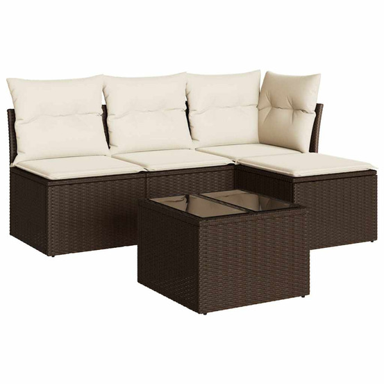 Salon de jardin avec coussins 5 pcs marron résine tressée
