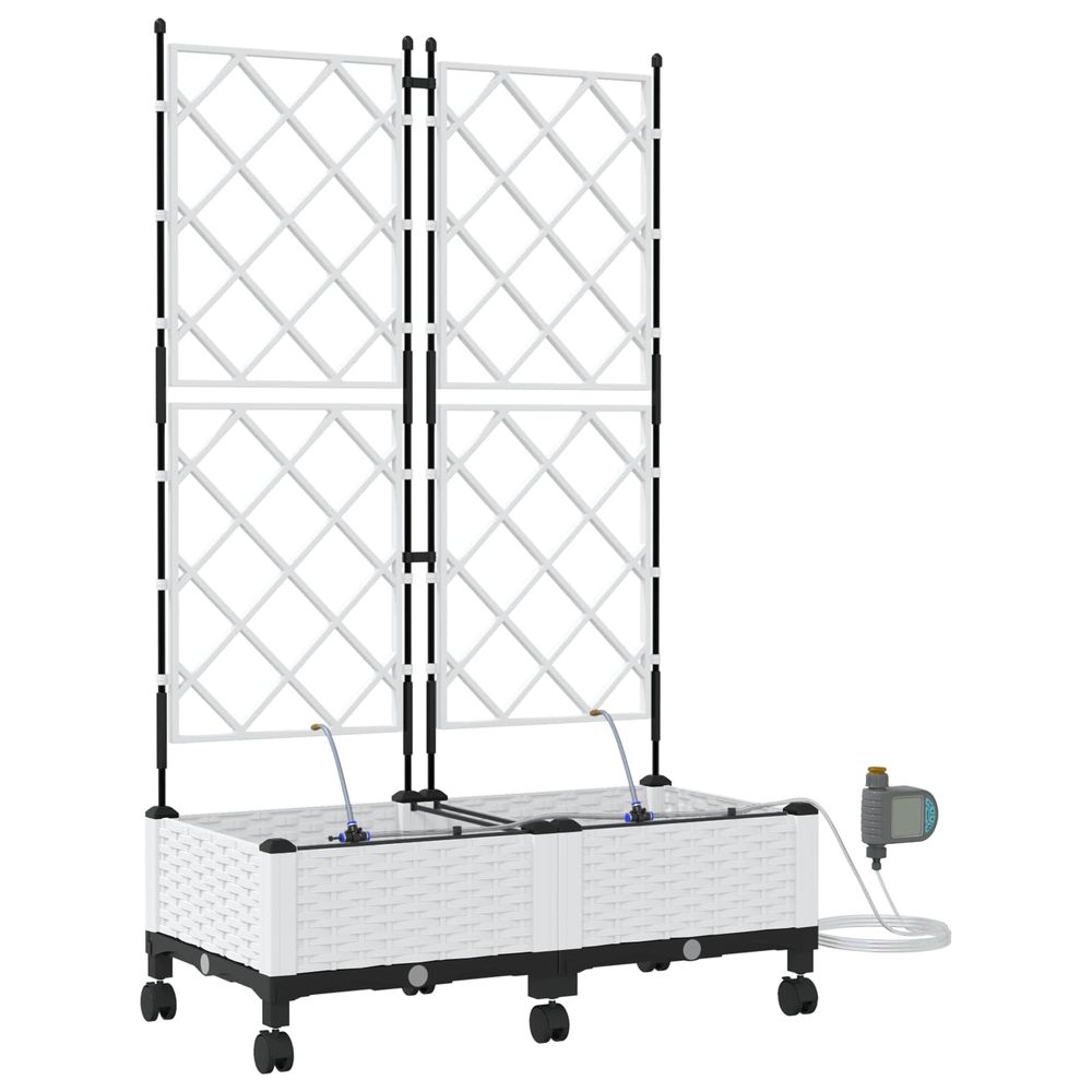 Porte-plante de jardin avec irrigation et roues 2 pc blanc pp