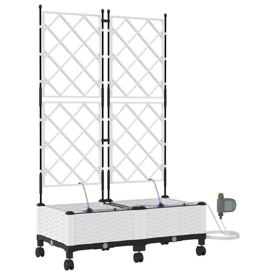 Porte-plante de jardin avec irrigation et roues 2 pc blanc pp