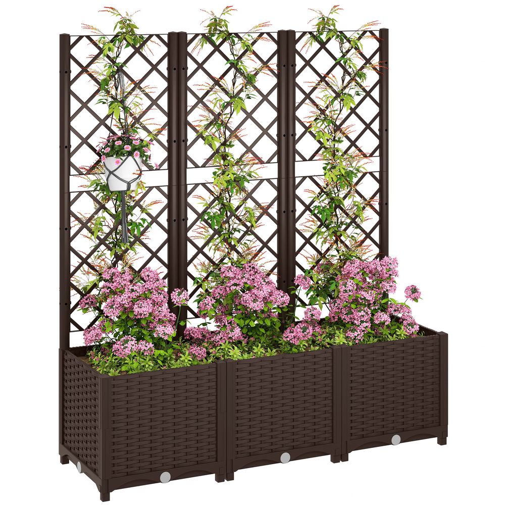 Grande jardinière avec treillis en pp pour plantes grimpantes drainage intégré 120x40x135cm