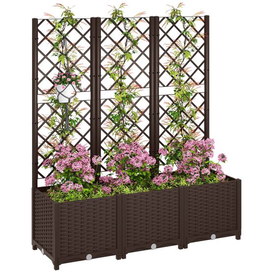 Grande jardinière avec treillis en pp pour plantes grimpantes drainage intégré 120x40x135cm