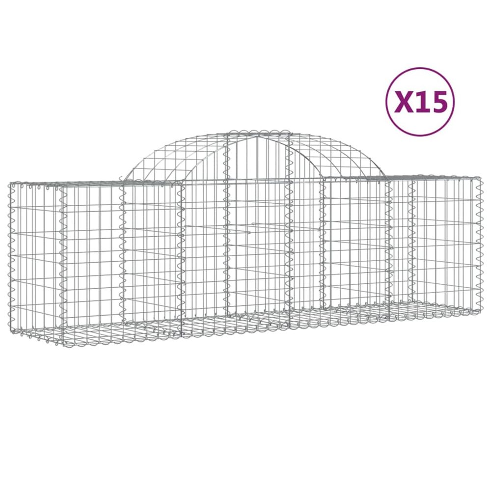Paniers à gabions arqués 15 pcs 200x50x60/80 cm fer galvanisé