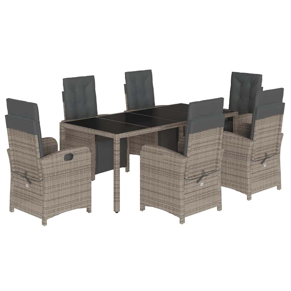 Ensemble à manger de jardin et coussins 7 pcs gris rotin
