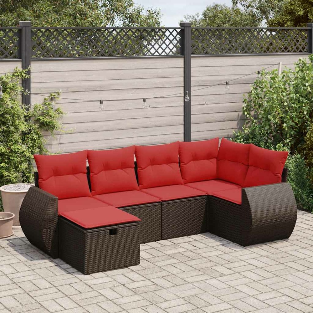 Salon de jardin avec coussins 6 pcs marron résine tressée