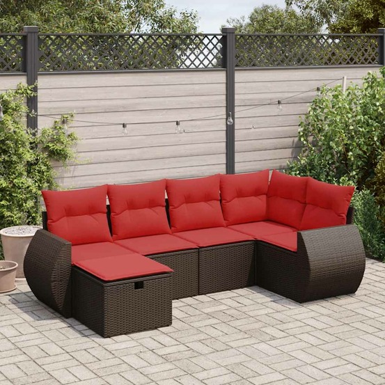Salon de jardin avec coussins 6 pcs marron résine tressée