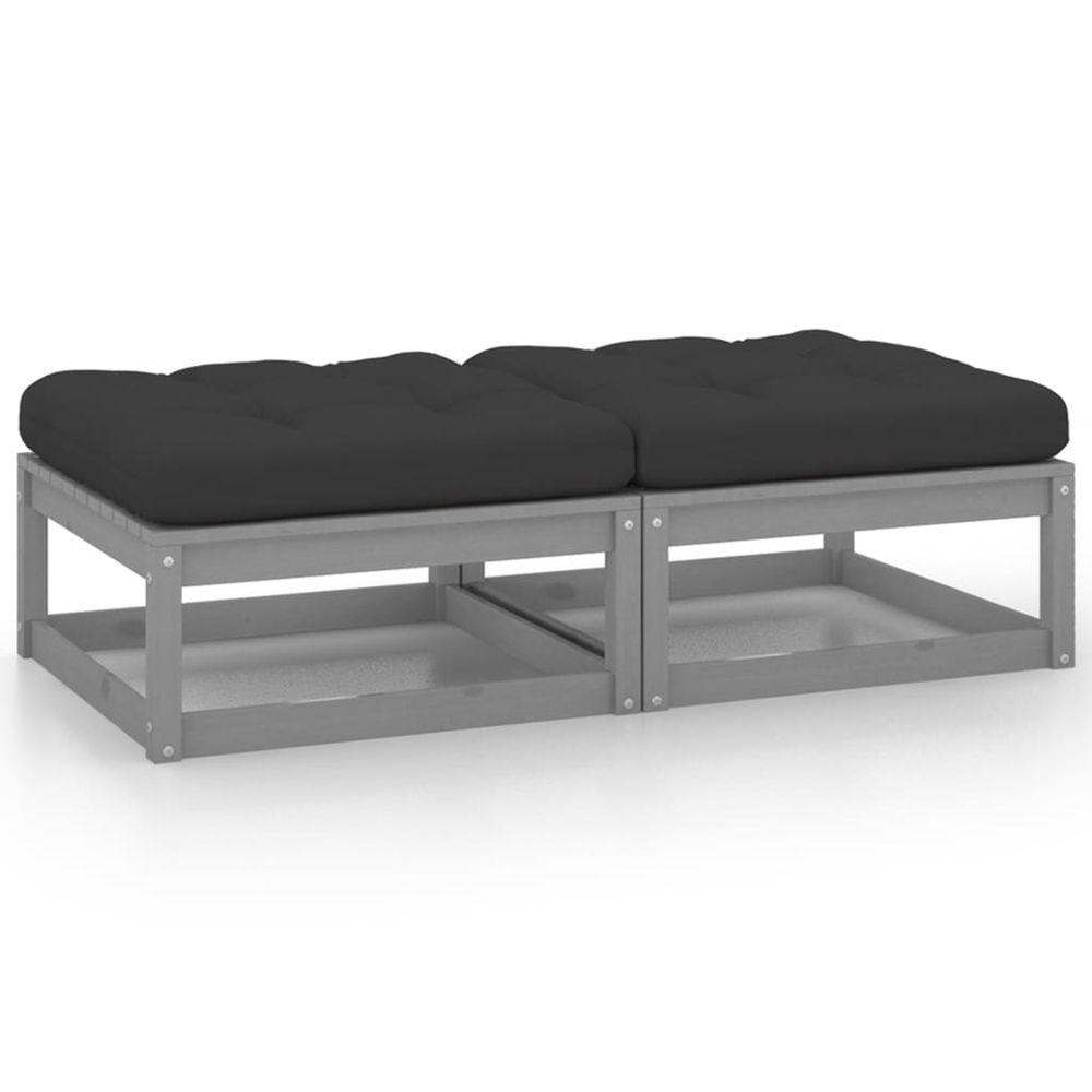 Repose-pieds de jardin avec coussins lot de 2 gris bois de pin