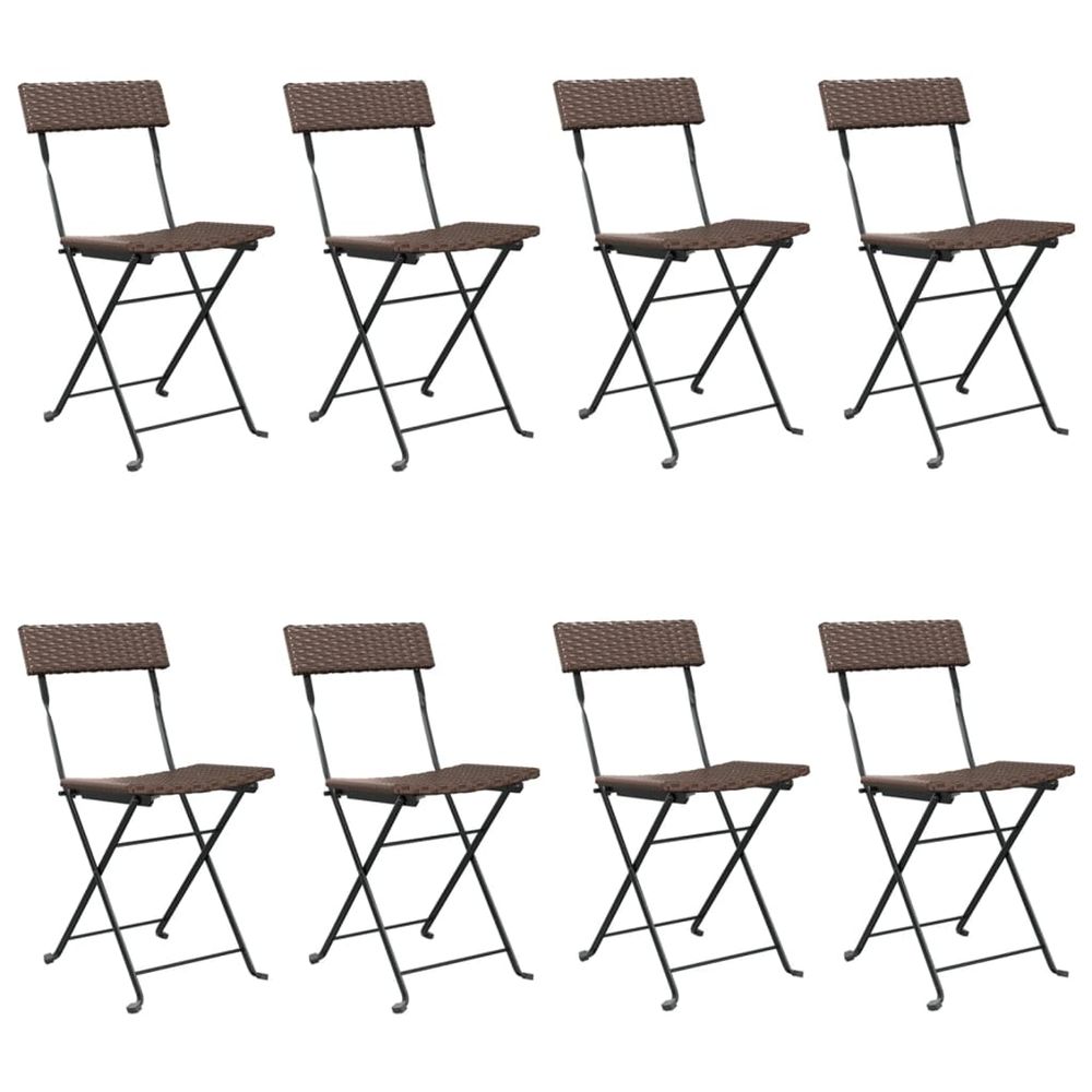 Chaises pliantes 8 pièces en polyrotin marron et acier