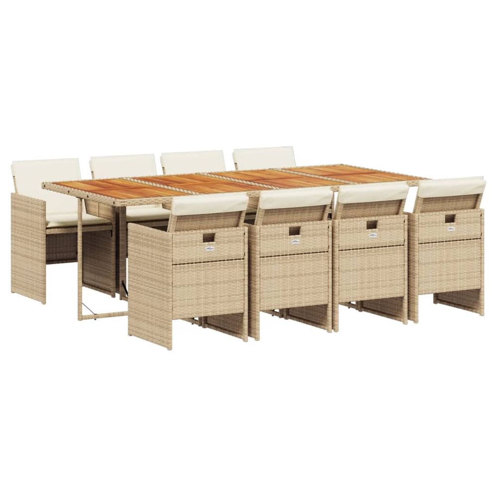 Ensemble à manger de jardin et coussins 9 pcs beige poly rotin