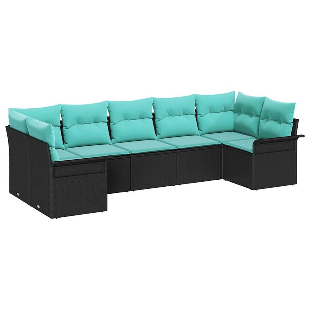 Ensemble de canapé de jardin 7 pc noir poly rotin