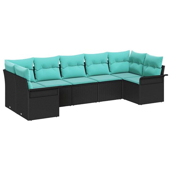 Ensemble de canapé de jardin 7 pc noir poly rotin