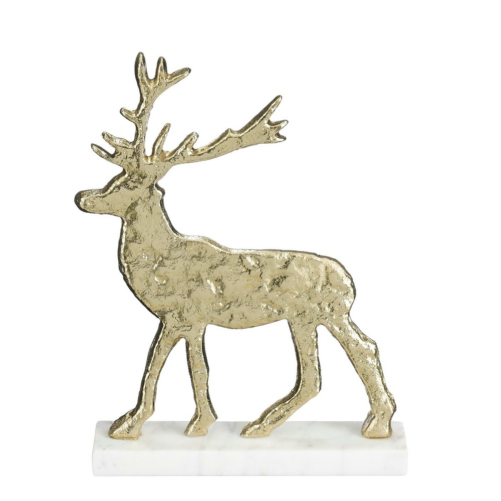 Mica decorations décoration de noël cerf - l20 x l5 x h27 cm - aluminium, marbre - champagne