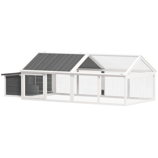 Poulailler extérieur bois sapin 4-8 poules modulable toit ouvrable 240x112x76cm blanc