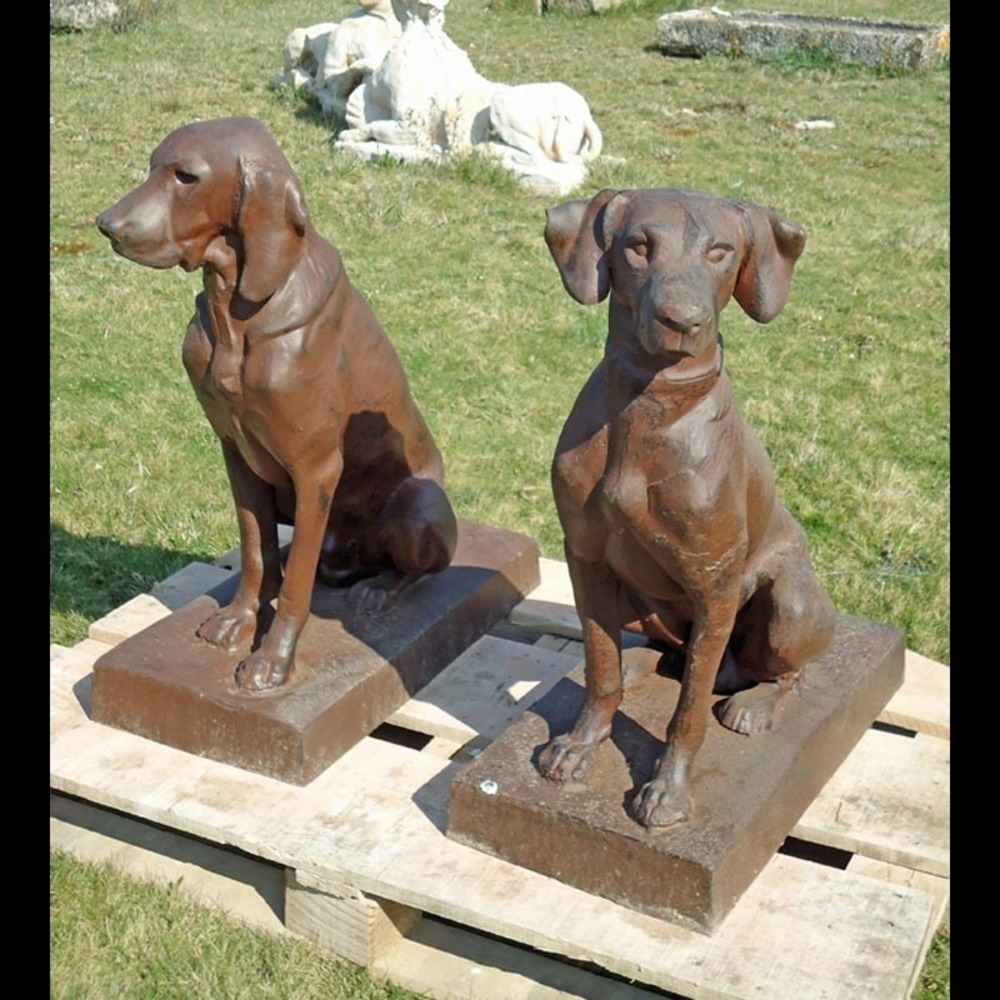 Couple 2 chiens chasse fonte rouille 60x30x70cm
