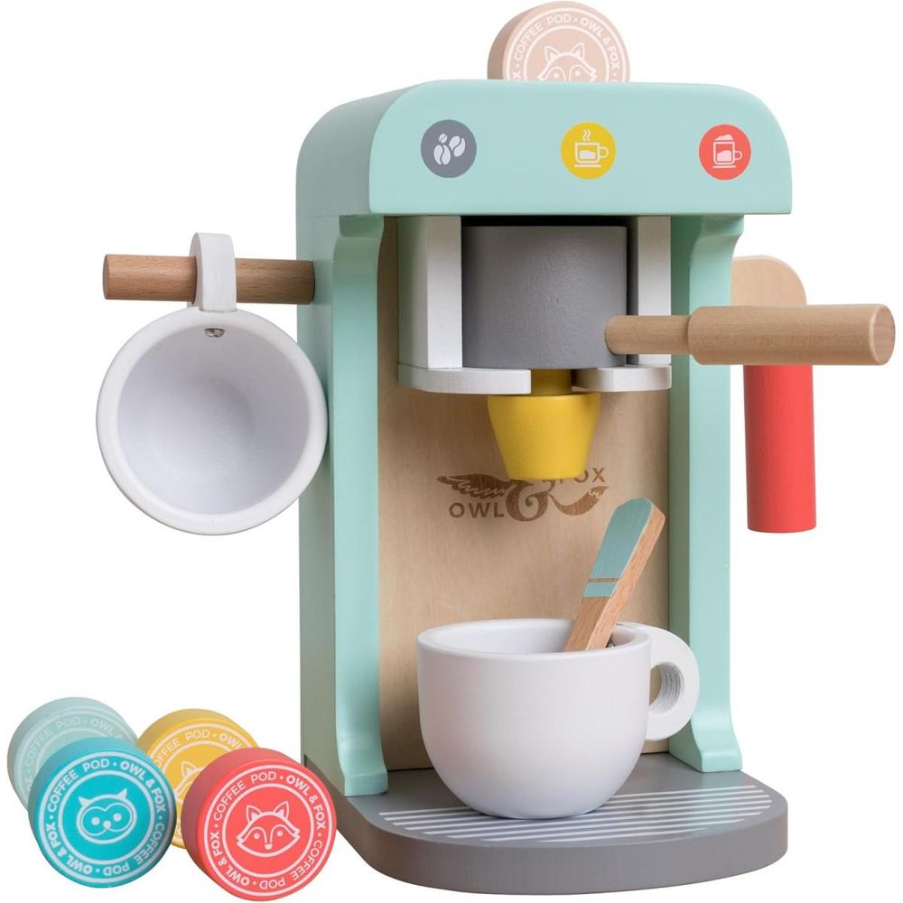 Machine à café en bois owl & fox - jouet éducatif pastel