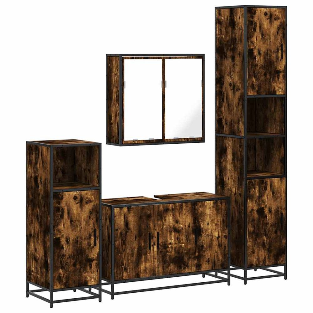 Ensemble meubles salle de bain 4 pcs chêne fumé bois ingénierie