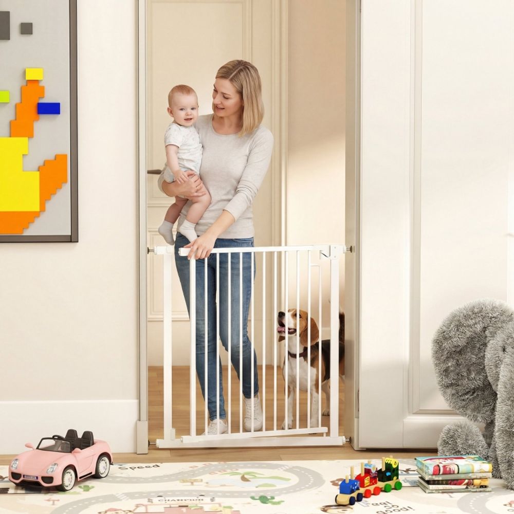 Barrière de sécurité acier enfant chien sans perçage fermeture auto 76-80cm blanc
