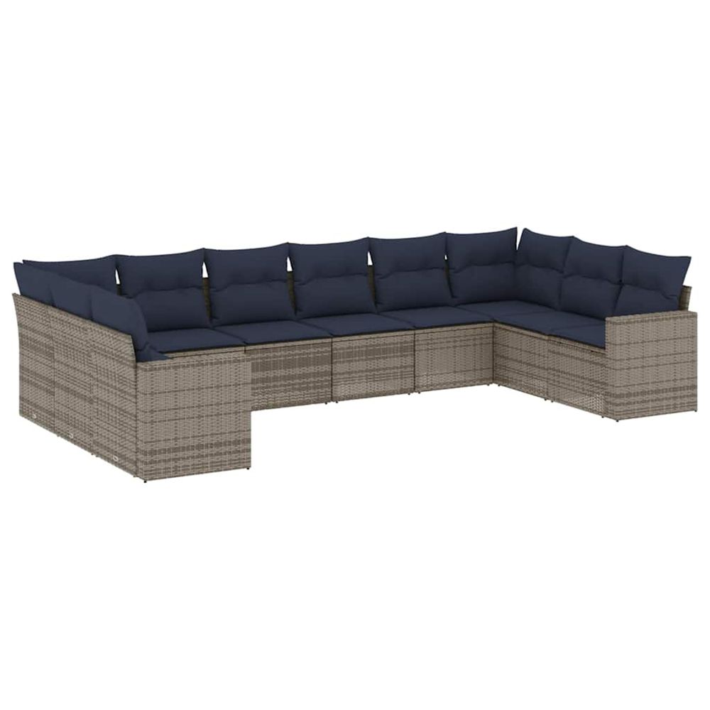 Salon de jardin 10 pcs avec coussins gris résine tressée