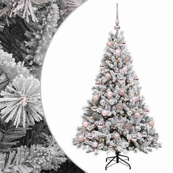 Sapin de noël artificiel avec boules 120 cm 150 led blanc chaud