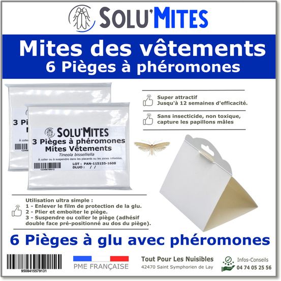 Solumites-pièges phéromones pour teignes du vêtement-lot 6 pièges
