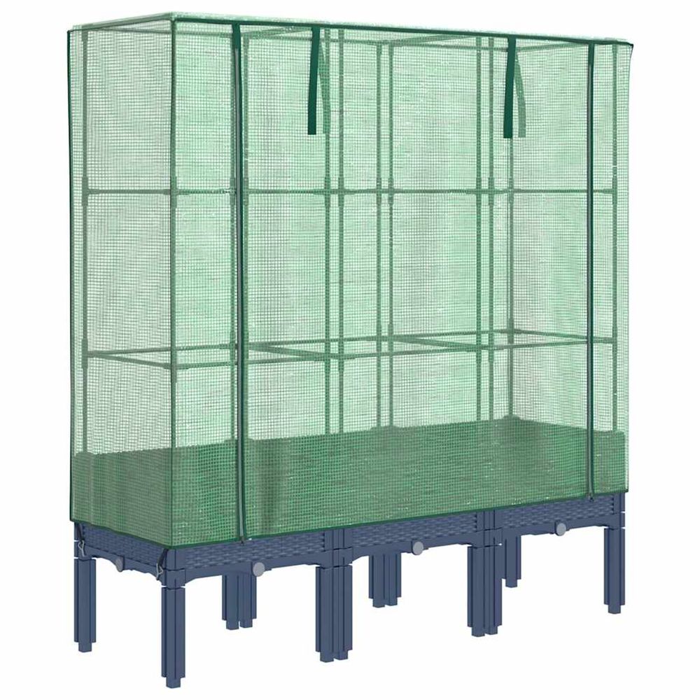 Jardinière d'extérieur surélevée avec housse aspect rotin 120x40x140 cm