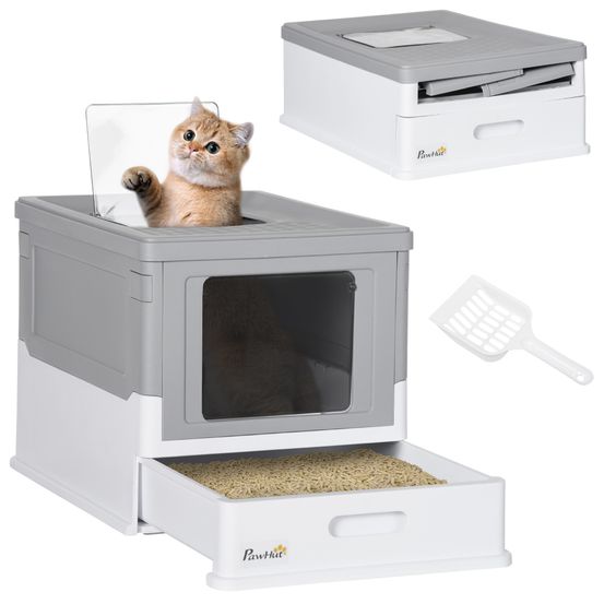 Maison de toilette pp pour chats bac à litière pliable anti-odeur 47x35x36cm gris