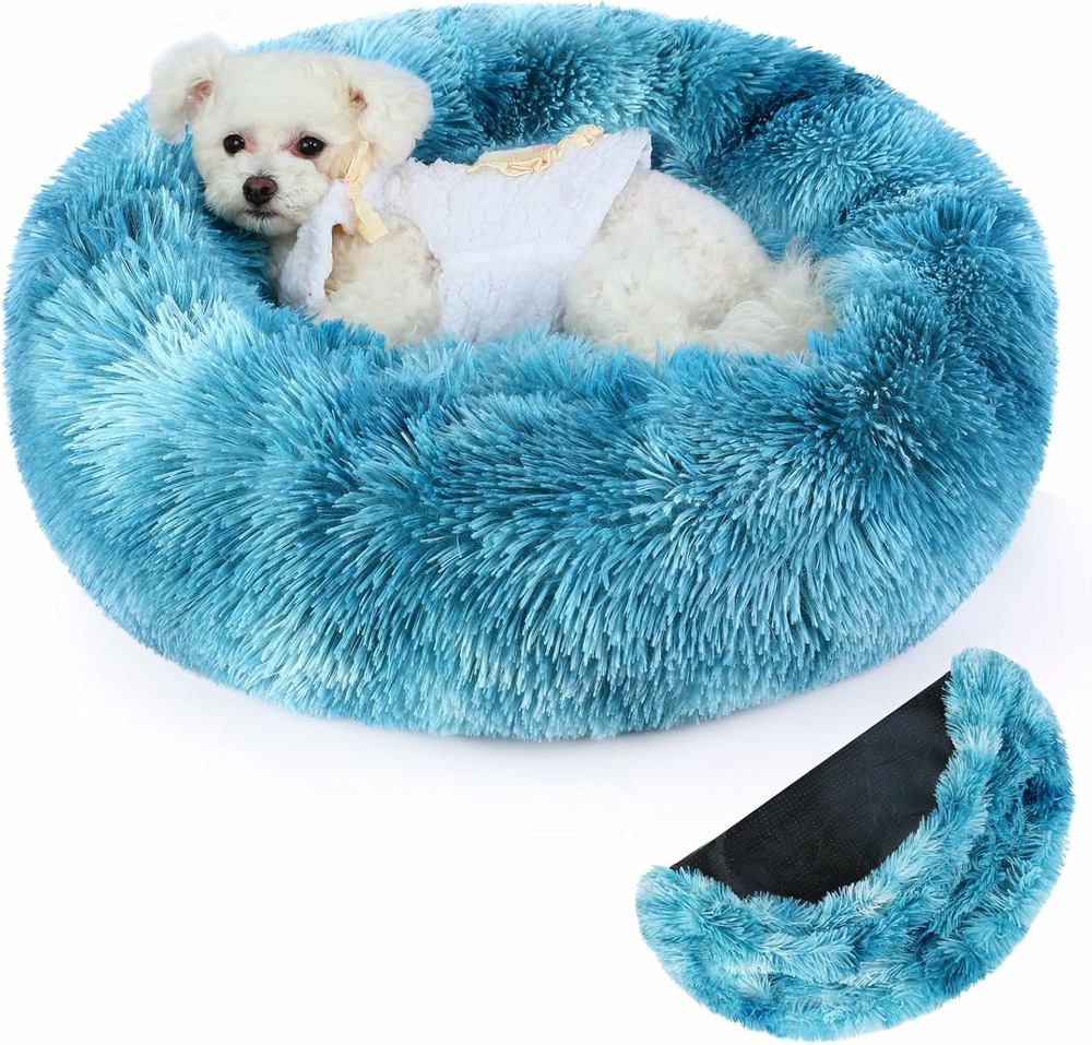 Panier chat rond dehoussable et lavable 40 cm bleu