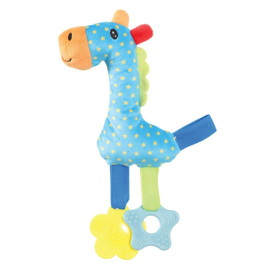 Peluche rio girafe bleu anneau à mordiller 26 cm jouet pour chiots
